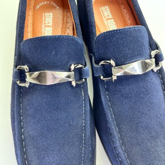 Stacy Adams Mens Neville Moc Toe Bit Slip On Size 8 Blue Suede Prom Party Event - Picture 7 of 15